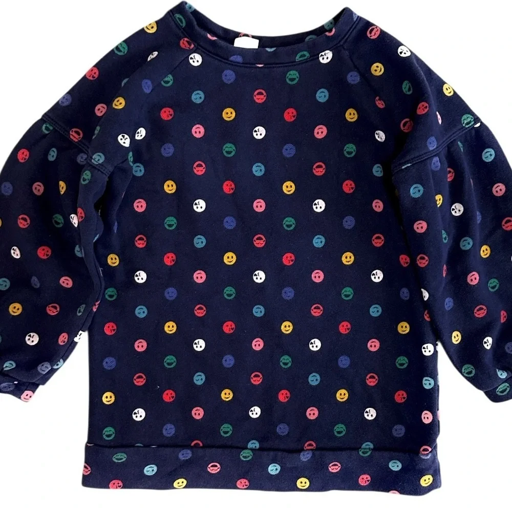 GAP Girls Smiley Face Emoji Pullover Puff Sleeve Sweatshirt Size Small